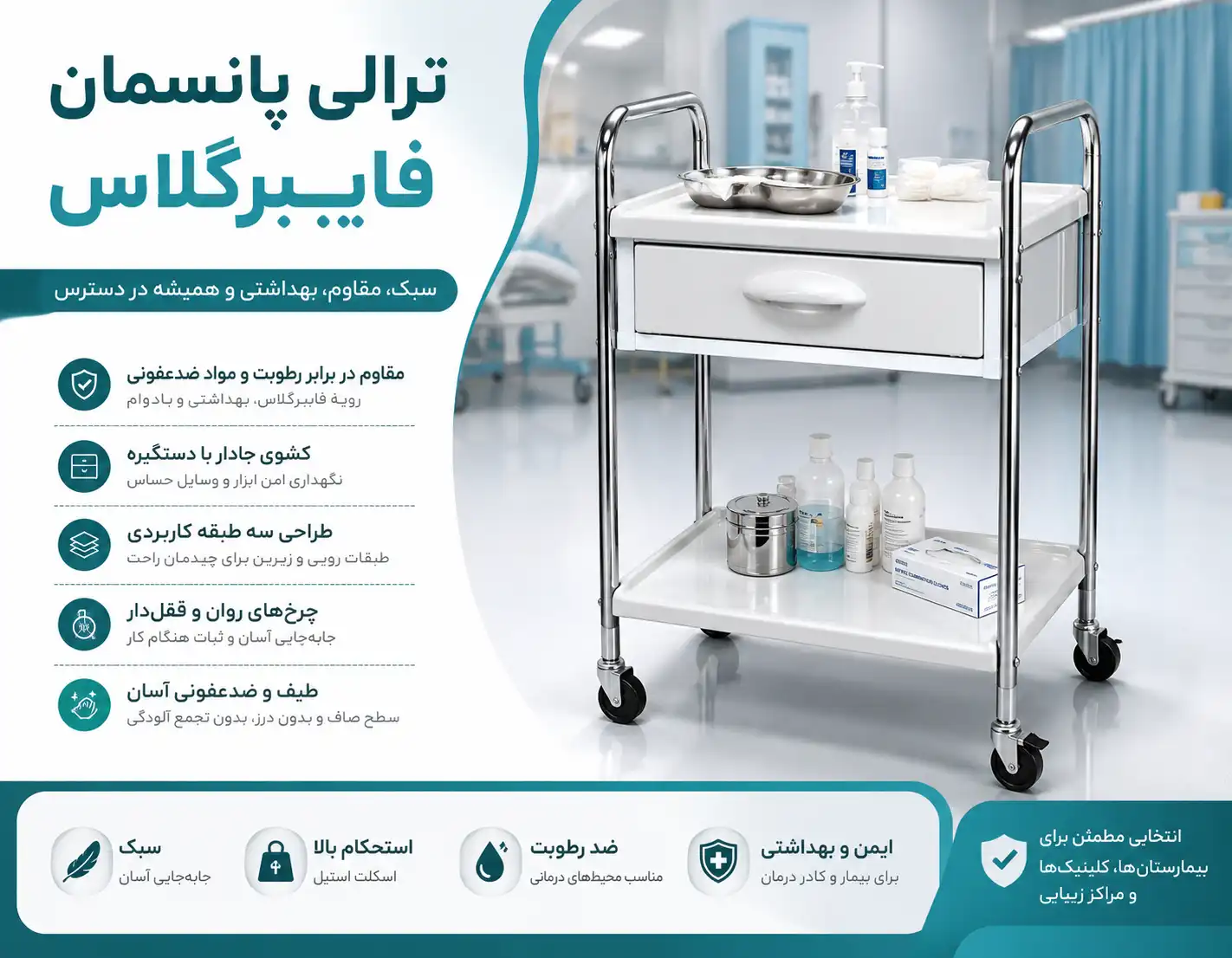ترالی پانسمان فایبرگلاس