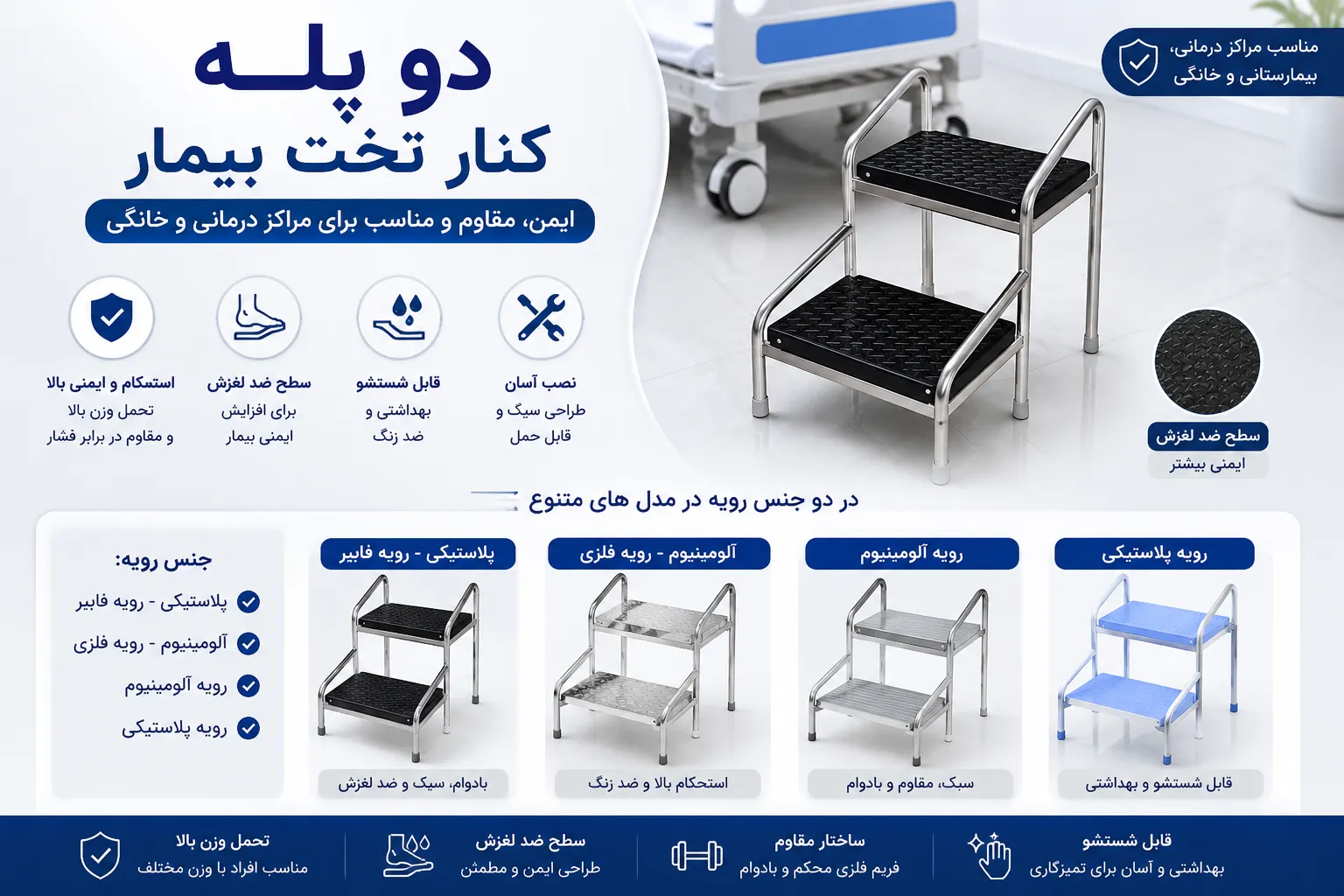 دو پله کنار تخت بیمار