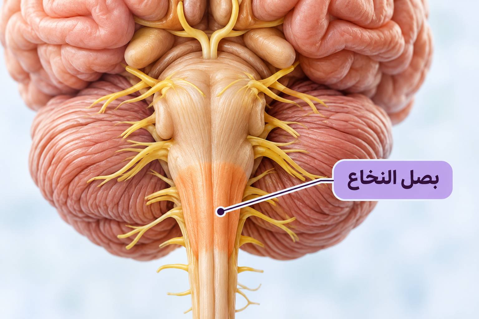 موقعیت بصل النخاع در ساقه مغز، زیر پل مغزی و بالای نخاع